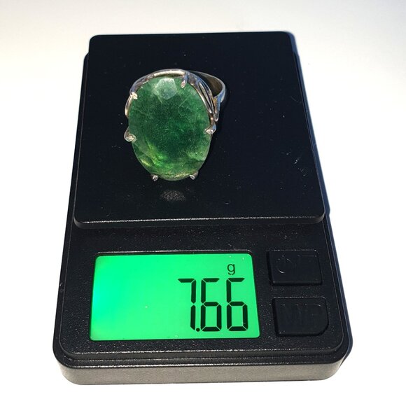 Precious Vintage Giant Natural Zambia Emerald Sterling Silver Cocktail Ring - Picture 13 of 15